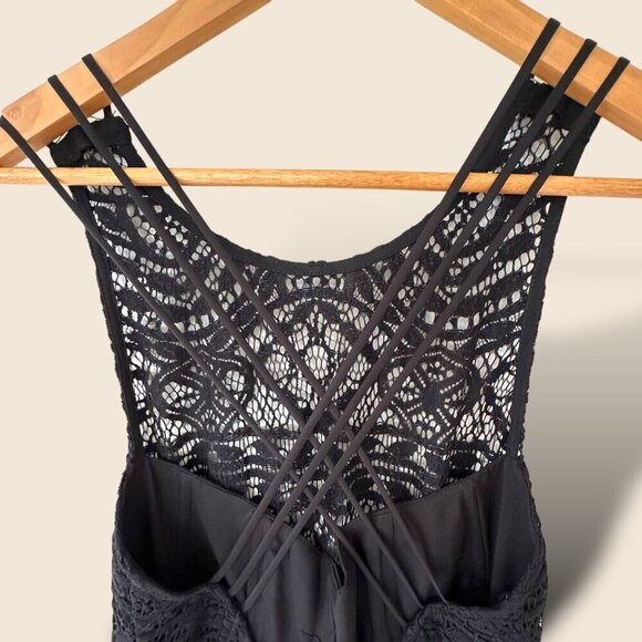 Nanette Lepore Black Lace Overlay Whimsygoth Dress Strappy Back Lined Size 8 - Picture 1 of 9